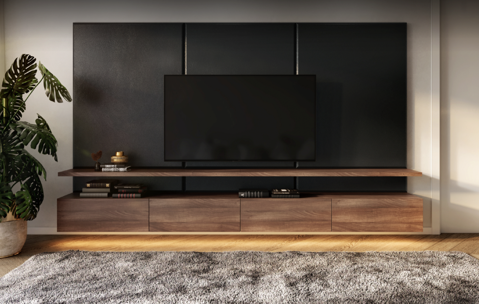 Modern TV wall unit, Serenity: Black Floating